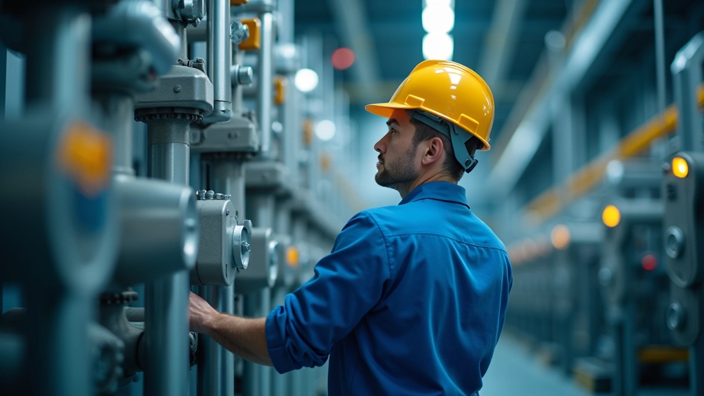 Inženýr a technician kontrolují energetické zařízení v průmyslové hale