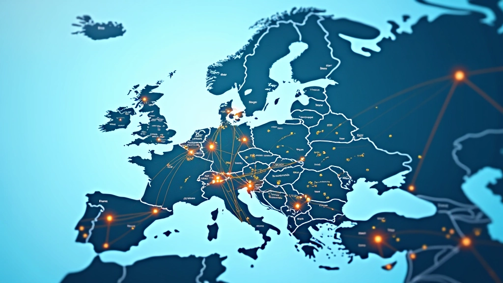 Mapa evropské energetické infrastruktury s propojením jednotlivých zemí